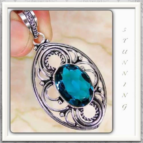 *** INCREDIBLY BEAUTIFUL SETTING*** LONDON BLUE TOPAZ GEMSTONE .925 SILVER PENDANT