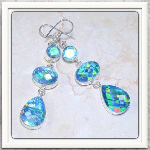 ***SPECTACULAR  *** SHIMMERS OF BLUE MYSTIC TOPAZ, GEMSTONE  925 SILVER EARRINGS