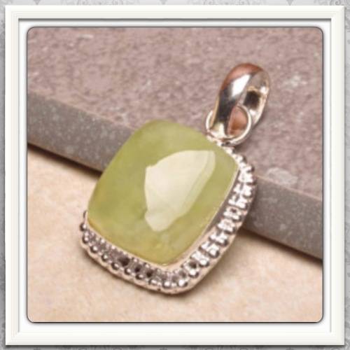 ***BEAUTIFUL ONE OF A KIND*** NATURAL SCOTTISH MOSS PREHNITE,  GEMSTONE  .925 SILVER PENDANT