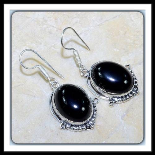 ***SIMPLISTIC ELEGANCE*** HANDMADE NATURAL BLACK ONYX GEMSTONE .925 SILVER EARRINGS