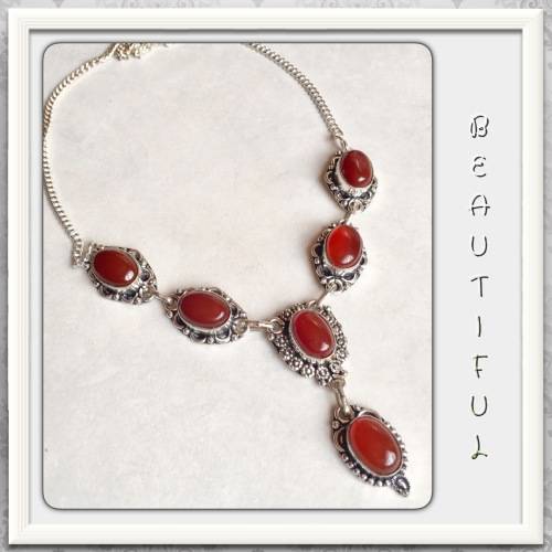 ***GORGEOUS***ONE OF A KIND CARNELIAN GEMSTONE .925 SILVER NECKLACE.