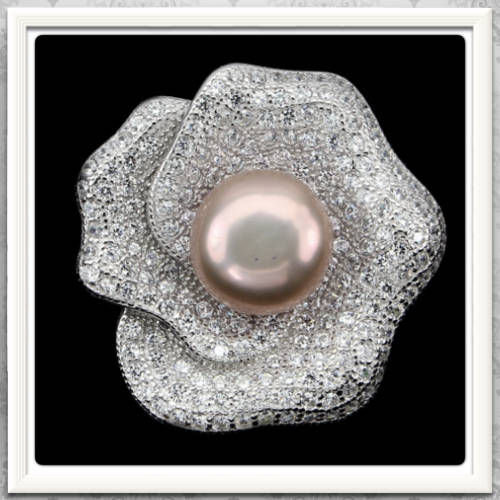 ***SPECTACULAR ELEGANCE ERV R13 999***DELUXE NATURAL PINK PEARL, WHITE CZ  .925 SILVER SIZE 9