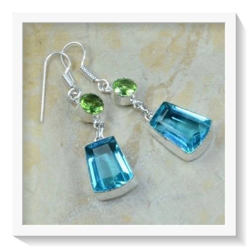 ***SOMETHING REALLY SPECIAL ***   BLUE TOPAZ GEMSTONE .925 SILVER EARRINGS