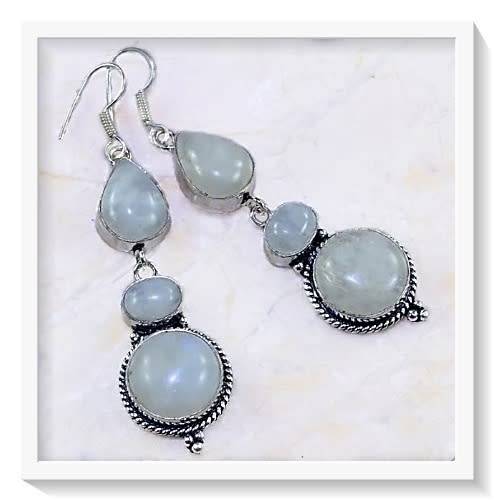 ***TOP AAA QUALITY***NATURAL RAINBOW MOONSTONE DANGLE SILVER EARRINGS