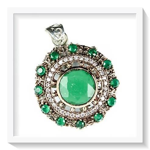 ***NEW HIGH QUALITY TURKISH***AAA EMERALD QUARTZ GEMSTONE TWO TONE PENDANT
