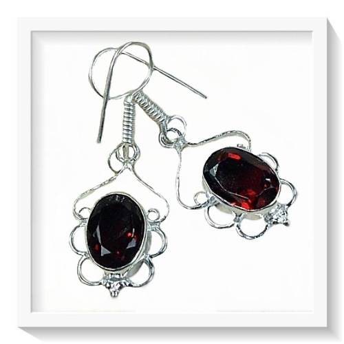 NATURAL GARNET, GEMSTONE EARRINGS, .925  SILVER