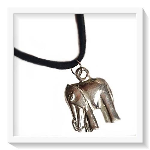 MENS SOLID PEWTER SILVER  ELEPHANT PENDANT ON A BLACK SUEDE LEATHER CORD