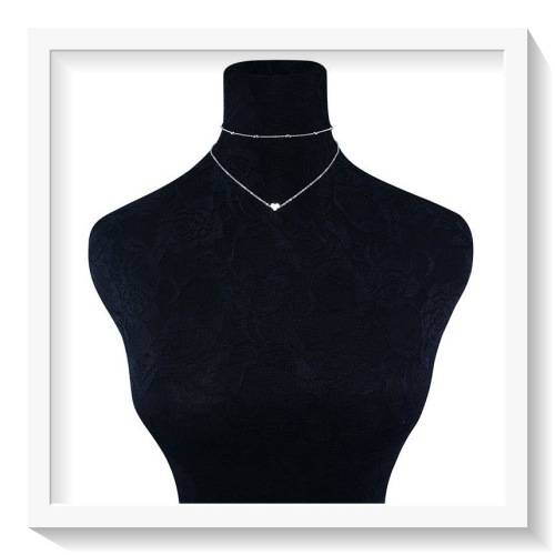 BEAUTIFUL HEART AND BALL DOUBLE CHAIN SILVER CHOKER NECKLACE