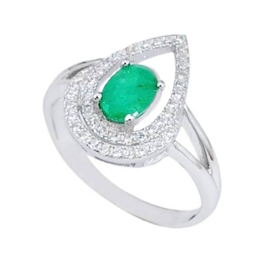 4.40 cts Natural Brazilian Emerald, White Topaz Solid .925 Sterling Silver Size 8.5 or Q 1/2