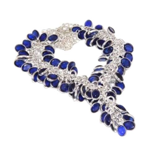 HIGHLY SOUGHT AFTER SAPPHIRE BLUE QUARTZ GEMSTONE 925 SILVER CLUSTER NECKLACE