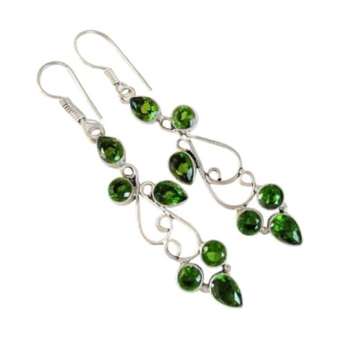 LONG PERIDOT MIXED SHAPE GEMSTONE .925 SILVER EARRINGS + BOX