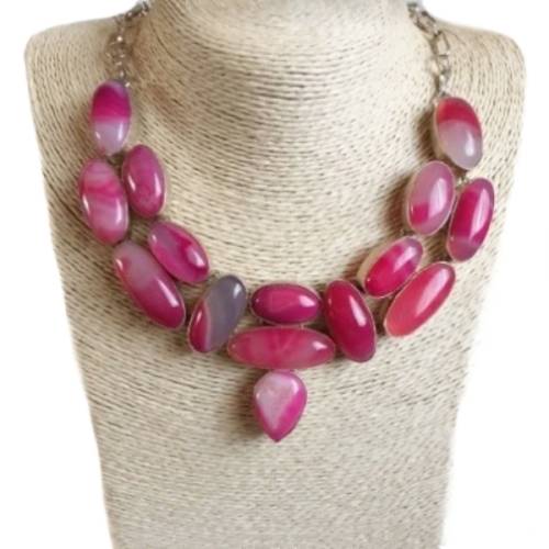 Natural Pink Botswana Agate Mixed Shape Gemstones in .925 Sterling Silver Plated  Handmade Necklace