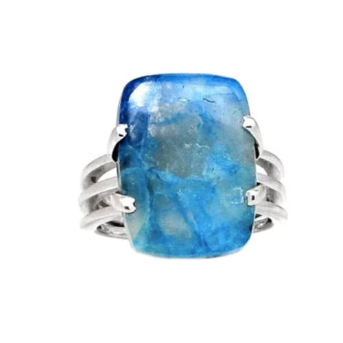 BREATHTAKING STONE NATURAL LIGHTNING AZURITE IN QUARTZ SOLID .925 STERLING SILVER RING SIZE 6