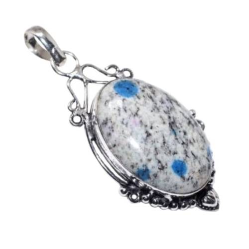 VICTORIAN NATURAL K2 BLUE AZURITE IN QUARTZ GEMSTONE .925 STERLING SILVER PENDANT