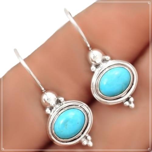 NATURAL SLEEPING BEAUTY TURQUOISE  GEMSTONE .925 STERLING SILVER STUD EARRINGS