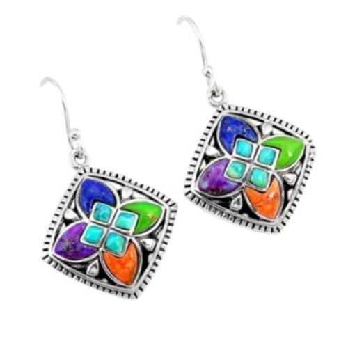 6.81 cts Natural Arizona Copper Turquoise, Lapis Lazuli Solid .925 Sterling Silver Earrings