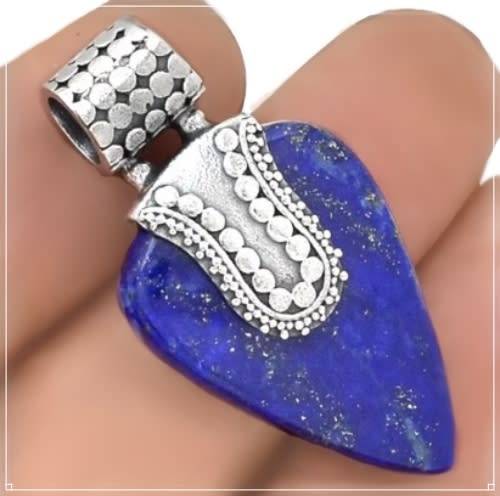 ENCHANTING NATURAL LAPIS LAZULI GEMSTONE SOLID .925 SILVER PENDANT