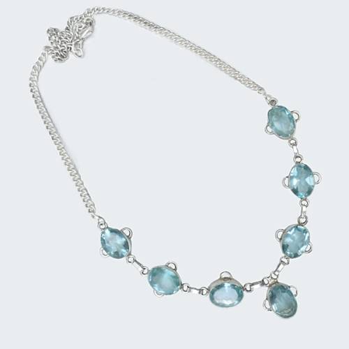 Sea Foam Green Amethyst Faceted Gemstone Ovals set in .925 Sterling Silver Plated Handmade Necklace