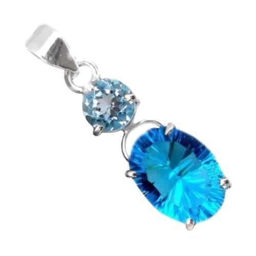 SPECTACULAR SKY BLUE CONCAVE CUT BLUE TOPAZ 925 STERLING SILVER PENDANT
