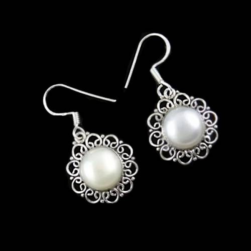 Sophisticated Natural Freshwater White Pearl , Solid .925 Sterling Silver Earrings