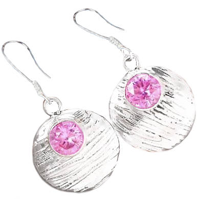 PRETTY FACETED PINK TOPAZ ROUND GEMSTONE SOLID .925 STERLING SILVER EARRINGS