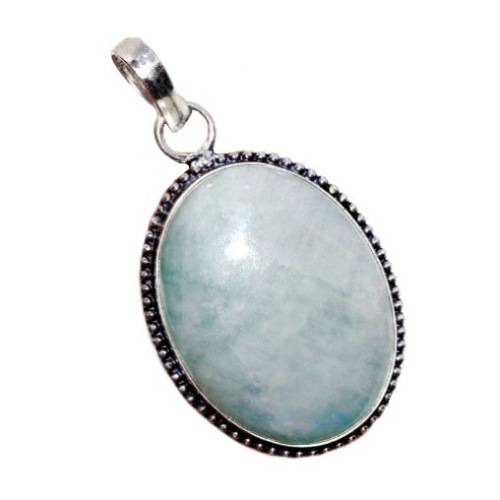AQUA WHITE MOONSTONE OVAL CABOCHON  .925 SILVER PENDANT