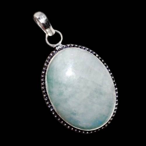 AQUA WHITE MOONSTONE OVAL CABOCHON  .925 SILVER PENDANT