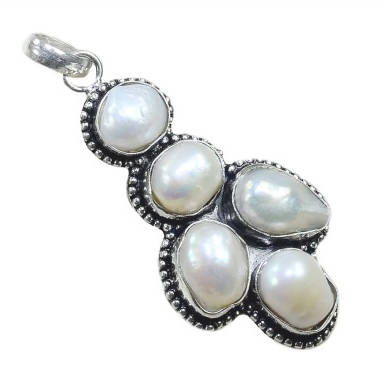 PRETTY BIWA PEARL GEMSTONE . 925 SILVER PENDANT