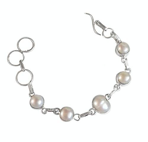 Dainty Natural Biwa Pearl , .925  Sterling Silver Bracelet