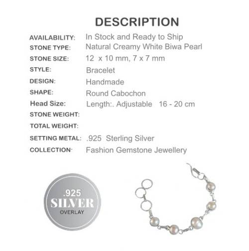 Dainty Natural Biwa Pearl , .925  Sterling Silver Bracelet