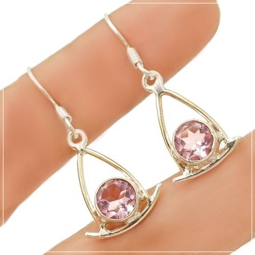 TWO TONE PINK KUNZITE SOLID. 925 STERLING SILVER EARRINGS