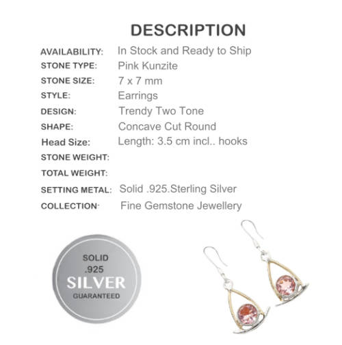TWO TONE PINK KUNZITE SOLID. 925 STERLING SILVER EARRINGS