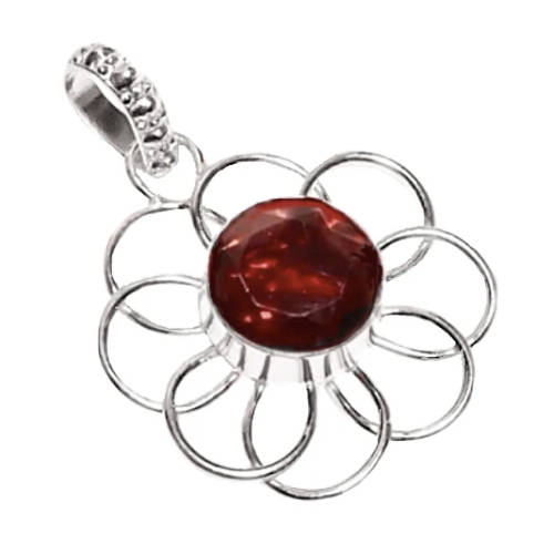 WHIMSY FLORAL MOZAMBIQUE GARNET .925  STERLING SILVER  PENDANT