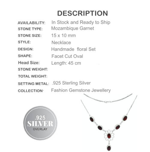 GARNET GEMSTONE .925  STERLING SILVER NECKLACE