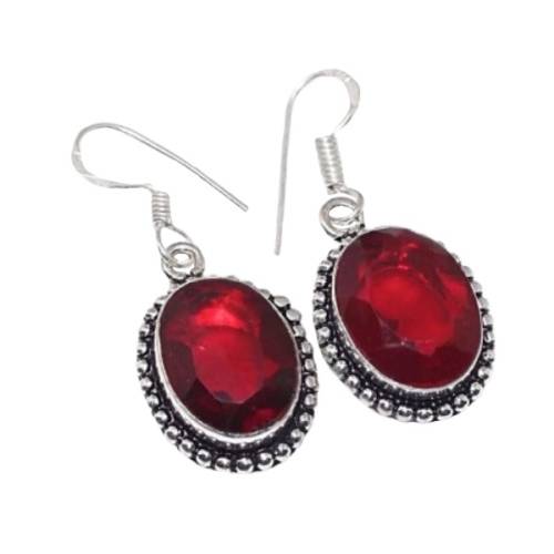 CLASSIC GARNET GEMSTONE .925  STERLING SILVER  EARRINGS