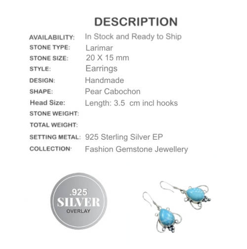 Beautiful Larimar .925 Silver Earrings