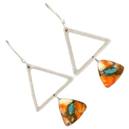 Trendy Natural Spiny Oyster Arizona Copper Turquoise Solid .925 Sterling Silver Earrings