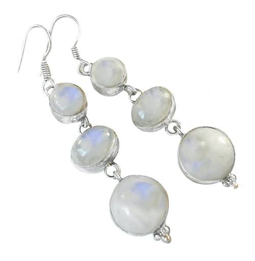 NATURAL RAINBOW MOONSTONE DANGLE SILVER EARRINGS