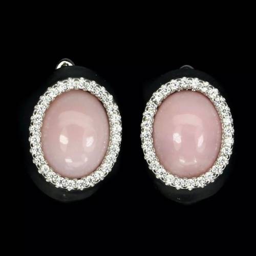 Natural Peruvian Pink Opal Solid .925 Sterling Silver, 14k White Gold Stud Earrings