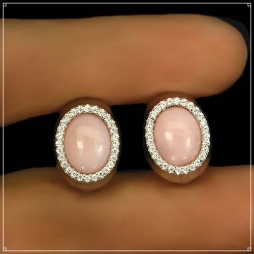 Natural Peruvian Pink Opal Solid .925 Sterling Silver, 14k White Gold Stud Earrings