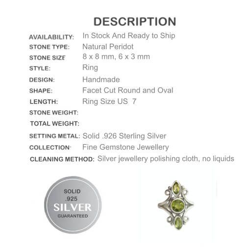 INDONESIAN BALI JAVA NATURAL PERIDOT ROUNDS & OVALS GEMSTONE .925 SILVER RING SZ 7