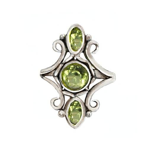 INDONESIAN BALI JAVA NATURAL PERIDOT ROUNDS & OVALS GEMSTONE .925 SILVER RING SZ 7