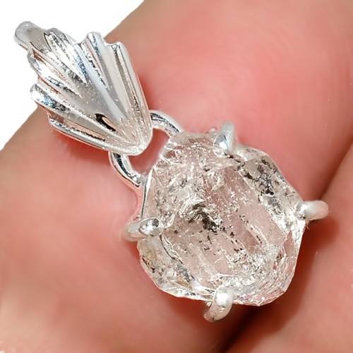 Natural Herkimer Diamond Solid .925 Sterling Silver Pendant & 925 Chain