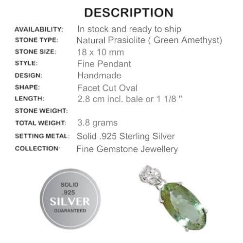 Natural Green Amethyst (Prasiolite) Gemstone .925 Silver Pendant Necklace