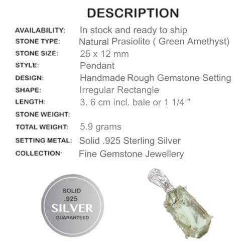 Natural Green Amethyst Rough Gemstone Solid .925 Silver Pendant and Free Chain