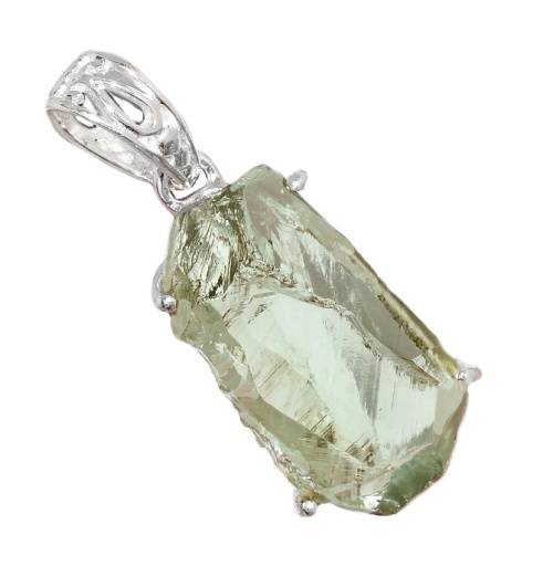 Natural Green Amethyst Rough Gemstone Solid .925 Silver Pendant and Free Chain