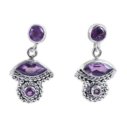 Natural Purple Amethyst Gemstone set in Solid .925 Sterling Silver Handmade Earrings