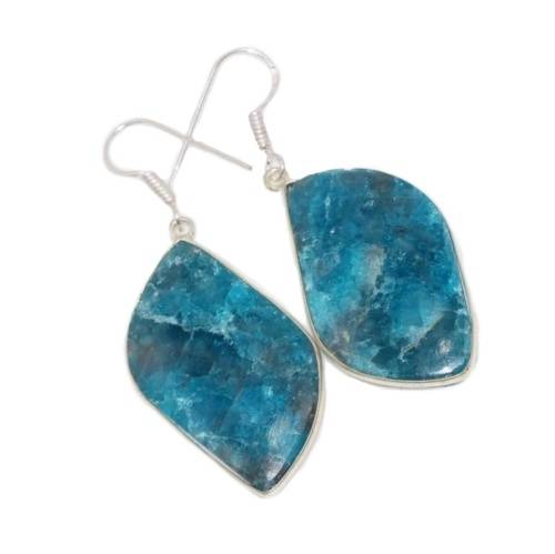 Natural Neon Blue Apatite Gemstone .925 Silver Earrings