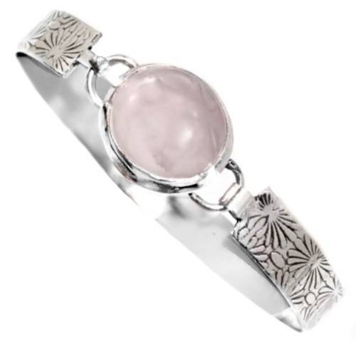 Natural Rose Quartz Gemstone .925 Silver Bangle