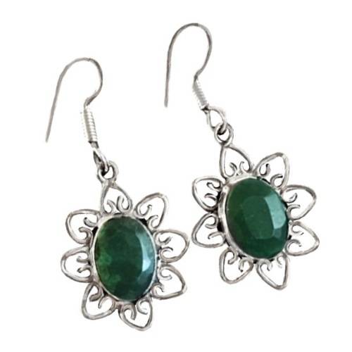 Natural Indian Emerald Quartz, Pearl Gemstone .925 Silver  Earrings